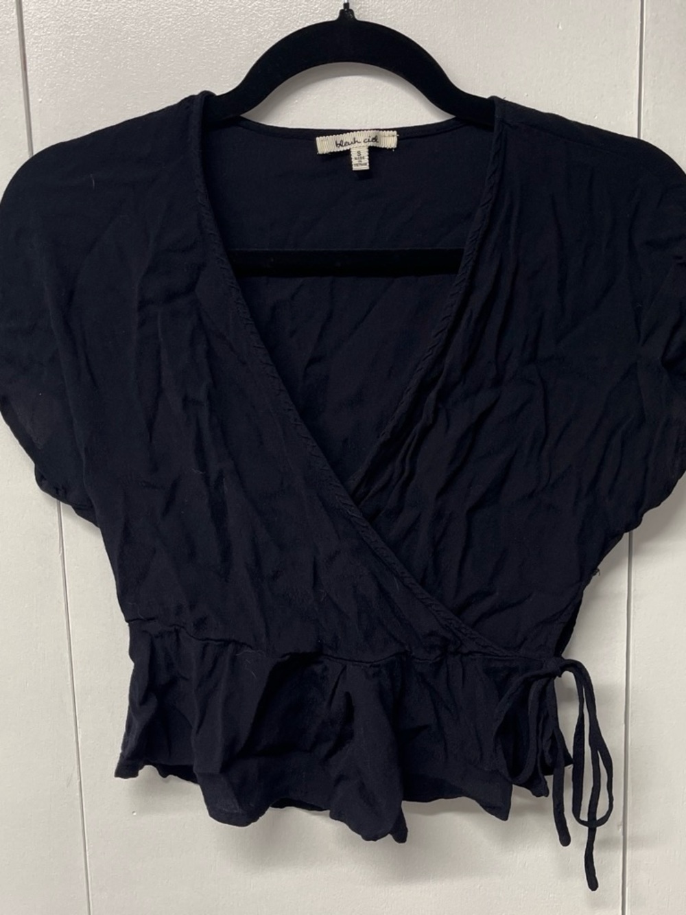 Blank NYC black wrap peplum blouse with side tie
